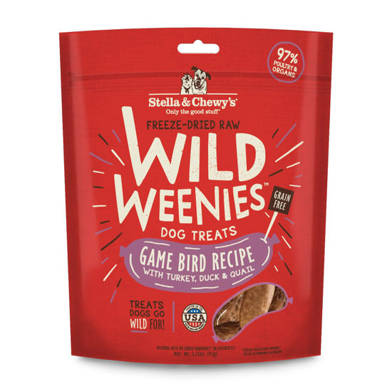 Picture of Stella & Chewy's Freeze-Dried Raw Wild Weenies Dog Treats - All-Natural, Protein Rich, Grain Free Dog & Puppy Treat - Great for Training & Rewarding - Game Bird Recipe - 3.25 oz Bag