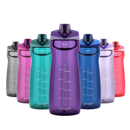 Picture of Pogo 64oz Plastic Water Bottle with Leak-Proof Chug Lid and Carry Handle, Reusable, BPA Free, Capacity Markings, Dishwasher Safe, Perfect for Travel, School, Outdoors, and Gym, Purple