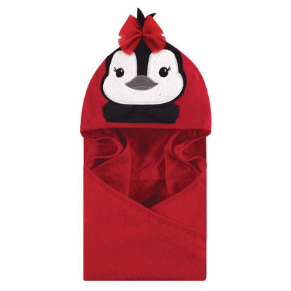 Picture of Hudson Baby Unisex Baby Cotton Animal Face Hooded Towel, Red Penguin, One Size