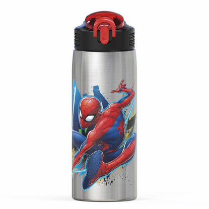 Picture of Zak Designs 27oz Marvel 18/8 Single Wall Stainless Steel Water Bottle with Flip-up Straw and Locking Spout Cover, Durable Cup for Sports or Travel (27oz, Spider-Man)