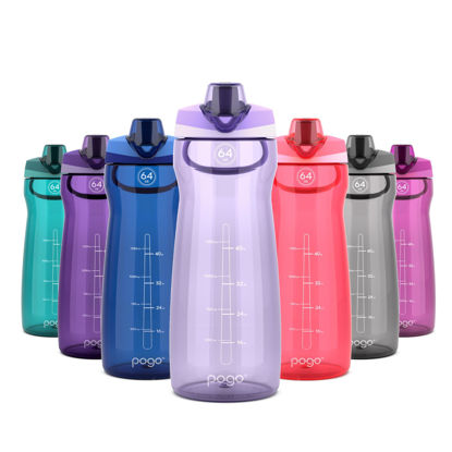 Picture of Pogo 64oz Plastic Water Bottle with Leak-Proof Chug Lid and Carry Handle, Reusable, BPA Free, Capacity Markings, Dishwasher Safe, Perfect for Travel, School, Outdoors, and Gym, Lilac