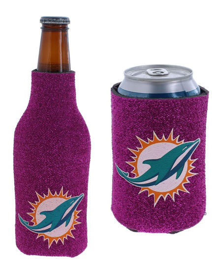 Picture of Football Can & Bottle Holder Insulator Beverage Huggie Cooler (Miami (Dolphins) Pink Glitter)