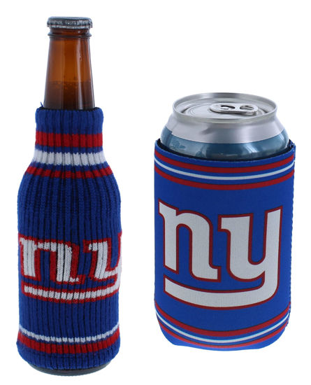 Picture of Football Can & Bottle Holder Insulator Beverage Huggie Cooler (New York (Giants) - Knit Krazy/Logo)