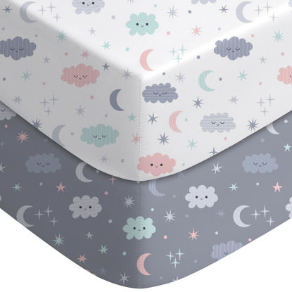 Picture of Yoofoss Baby Crib Sheets for Boys Girls, Fitted Crib Sheet 2 Pack for Standard Crib and Toddler Mattress, Super Soft Microfiber Baby Sheet 28x52x8in(Cloud)