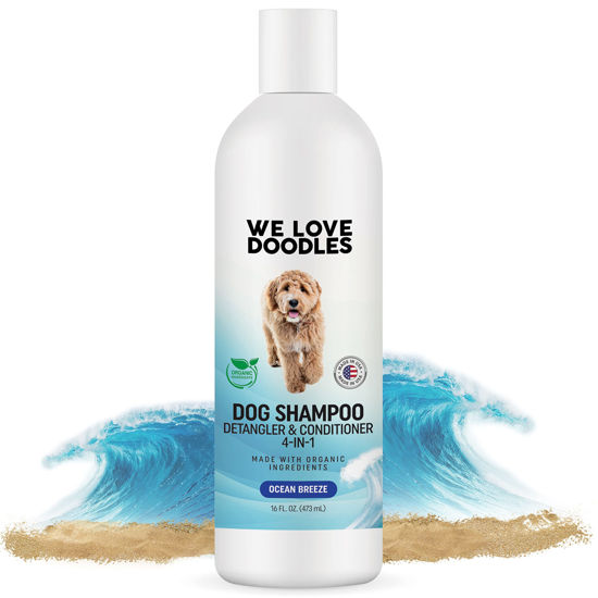 Picture of USDA Organic Dog Shampoo, Conditioner & Detangler - Best Shampoo for Goldendoodles, Poodles & Doodles - for Matted Pet Hair - Sensitive Skin Shampoo for Puppies - Made in The USA, 16OZ (Ocean Breeze)