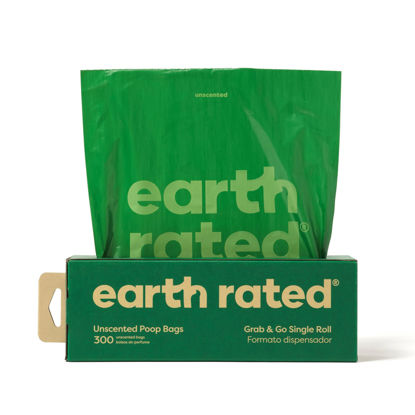 Picture of Earth Rated Dog Poop Bags, Thick Grab and Go Single Roll, Ideal for Backyard Pickups, Unscented, 300 Bags