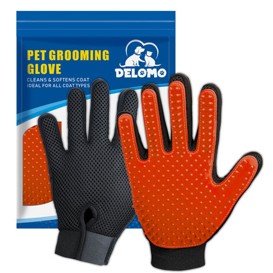 Picture of Upgrade Version Pet Grooming Glove - Gentle Deshedding Brush Glove - Efficient Pet Hair Remover Mitt - Enhanced Five Finger Design - Perfect for Dog & Cat with Long & Short Fur - 1 Pair