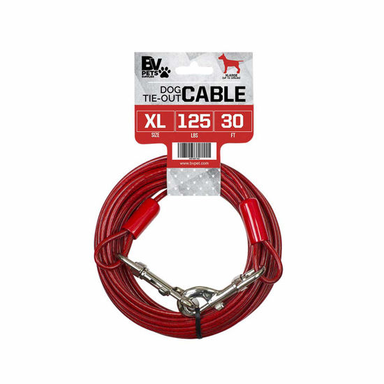 Picture of BV Dog Tie Out Cable 30 Feet - Dog Leads for Yard Heavy Duty - Up to 125 Pounds | Tie Out Cable for Dogs, Reflective Dog Lead, Dog Cable 30ft | Rust Free Dog Chain Outdoor | Dog Chain for Yard (Red)