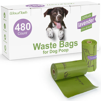 Picture of 480 Count Lavender Scented 13” x 9” Dog Poop Bags Rolls, Leakproof Strong & Sturdy Poop Bags for Dogs, Dog Bags for Poop, Doggie Cat Poop Bags Cats Litter, Waste Bags Poppy Trash Bags for Doggy Pets