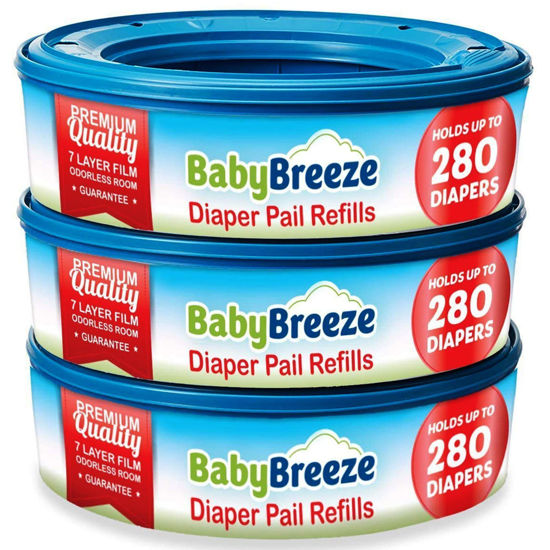 Picture of BabyBreeze Diaper Pail Refill Bags Compatible with Playtex Diaper Genie Pails Odor Absorbing Diaper Disposal Trash Bags - 840 Count (3-Pack)