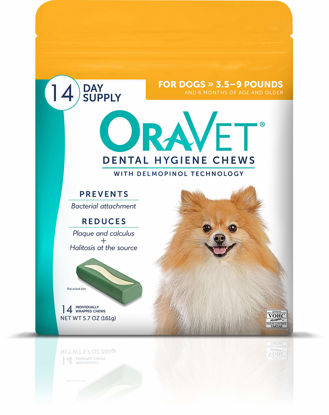 Picture of ORAVET Dental Chews for Dogs, Oral Care and Hygiene Chews (Extra Small Dogs, 3.5-9 lbs.) Yellow Pouch, 14 Count