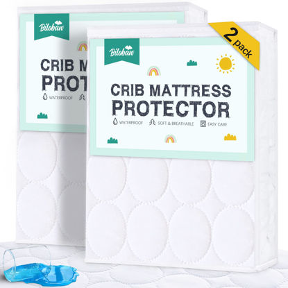 Picture of Crib Mattress Protector Sheets Waterproof 2 Pack, Quilted Crib Mattress Pad Cover Fitted Fits for Baby Toddler Bed Mattress, White, 52” x 28”