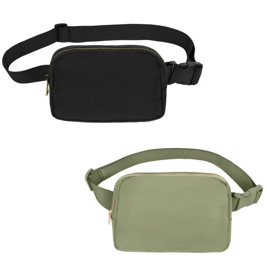 Picture of VOROLO 2 Pack Fanny Pack Crossbody Bag For Women And Men Belt Bag Gift For Women Bum Bag with Adjustable Strap for Sports Black+Khaki Green