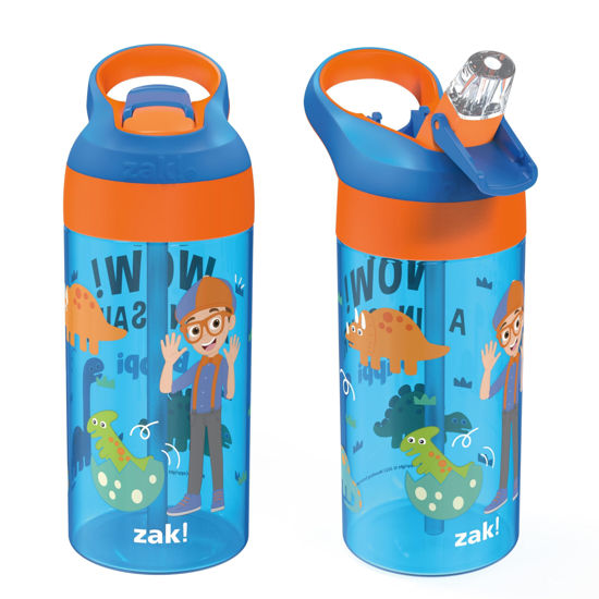 Picture of Zak Designs Blippi Kids Water Bottle with Spout Cover and Built-in Carrying Loop, Made of Durable Plastic, Leak-Proof Water Bottle Design for Travel (17.5 oz, Pack of 2)