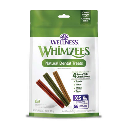 Picture of WHIMZEES by Wellness Stix Natural Dental Chews for Dogs, Long Lasting Treats, Grain-Free, Freshens Breath, Extra Small Breed, 56 count