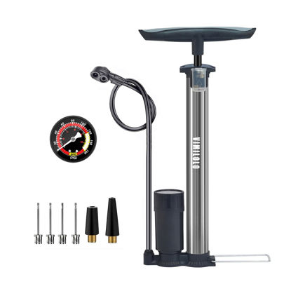 Picture of VIMILOLO Bike Floor Pump with Gauge,Ball Inflator Bicycle Pump with high Pressure Buffer Easiest use with Both Presta and Schrader Bicycle Valves-160Psi Max(Classic Upgrade)