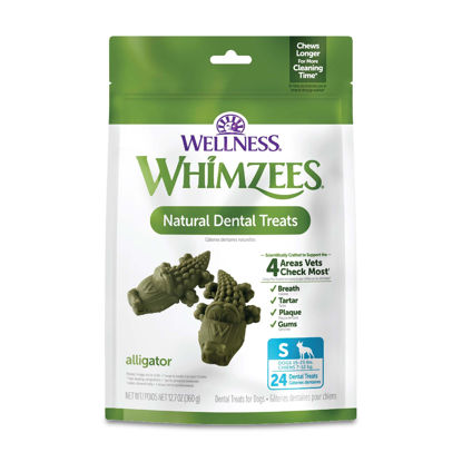 Picture of WHIMZEES by Wellness Alligator Natural Dental Chews for Dogs, Long Lasting Treats, Grain-Free, Freshens Breath, Small Breed, 24 count