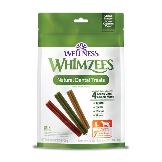 Picture of WHIMZEES by Wellness Stix Natural Dental Chews for Dogs, Long Lasting Treats, Grain-Free, Freshens Breath, Large Breed, 7 count