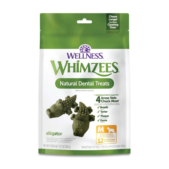 Picture of WHIMZEES by Wellness Alligator Natural Dental Chews for Dogs, Long Lasting Treats, Grain-Free, Freshens Breath, Medium Breed, 12 Count