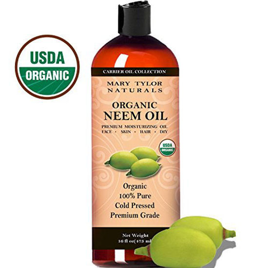 Picture of Mary Tylor Naturals Organic Neem Oil Large 16 oz, USDA Certified Organic, Cold Pressed, Unrefined, Premium Quality, 100% Pure Great for Skincare, Hair Care and Plants - Natural Bug Repellent