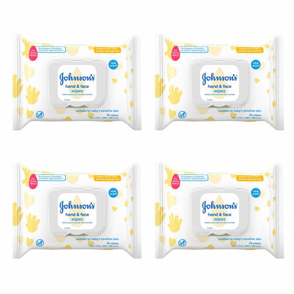 Picture of Johnson's Baby Hand & Face Baby Sanitizing Cleansing Wipes for Travel and On-The-Go, No More Tears Formula, Paraben and Alcohol Free, 25 ct, Case of 4