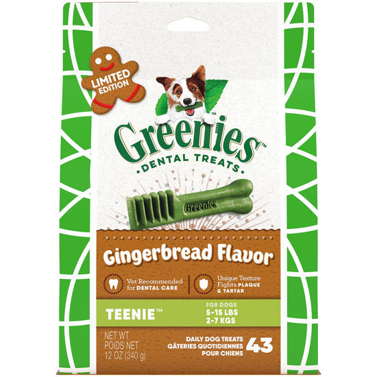 Picture of Greenies Gingerbread Flavor Teenie Size, Veterinarian-Recommended for Dental Care, Dog Treat Chews, Great Holiday Dog Stocking Stuffers, Limited Edition, 12 oz. Pack of 43