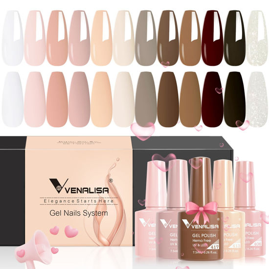 Picture of VENALISA Gel Nail Polish Set- 12 Colors Popular Nude Pink Brown White Gel Polish Kit, Soak Off LED Gel Nail Kit Manicure DIY Nail Art Home Salon Christmas New Year's Gifts for Girls