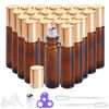 Picture of PrettyCare Roller bottles for oils 10ml (Amber Glass, 24 pack, 4 Extra Stainless Steel Balls, 48 Labels, Openers, 2 Funnels, 2 Droppers Roller Balls For Essential Oil Roller Bottles