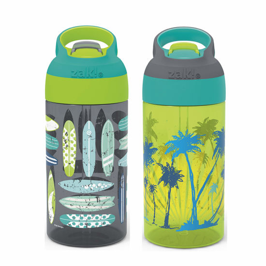 Picture of Zak Designs 16oz Riverside Beach Life Kids Water Bottle with Straw and Built in Carrying Loop Made of Durable Plastic, Leak-Proof Design for Travel, 2PK Set