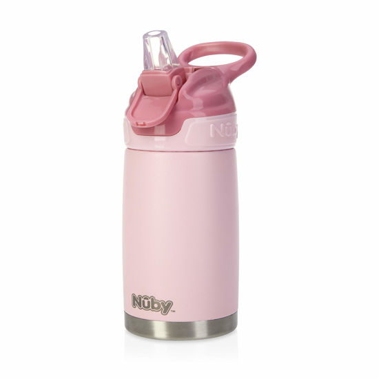 Picture of Nuby Thirsty Kids No Spill Flip-It Reflex Stainless Steel Travel Cup or Water Bottle - 10 Oz - 18+ Months - Pink