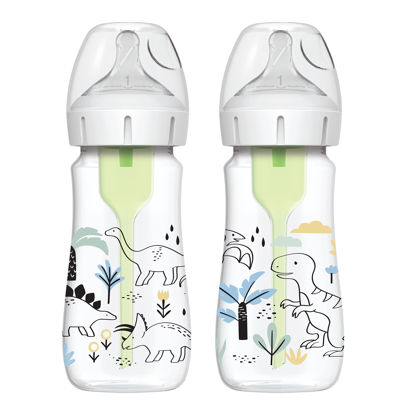 Picture of Dr. Brown's Natural Flow® Anti-Colic Options+™ Wide-Neck Baby Bottle Designer Edition Bottles, Dino Decos, 9oz/270mL, Level 1 Nipple, 2-Pack, 0m+