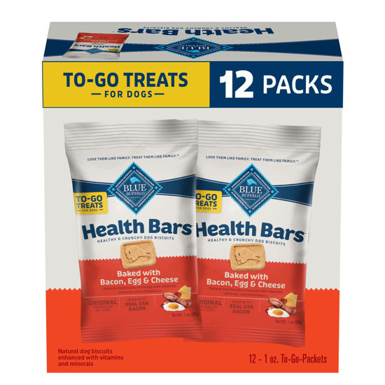 Picture of Blue Buffalo Health Bars Natural Crunchy Dog Treats TOGO Mini Biscuits Bacon Egg & Cheese