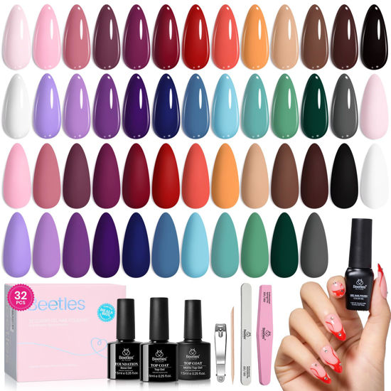 Picture of beetles Gel Polish 25 Colors Fall Gel Nail Polish Set Pink Gel Nail Kit Red Nude Brown Purple Burgundy Nail Art with 3Pcs Base Top Coat Urban Rhythm Collection DIY Salon Manicure Kit Gift for Women