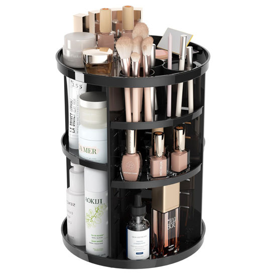 Picture of Jiavarry Rotating Makeup Organizer for Vanity, 360 Spinning Skincare Organizers with Adjustable Trays, Make Up Desk Storage Carousel Rack, Cosmetic Display Cases for Dresser Bathroom Countertop