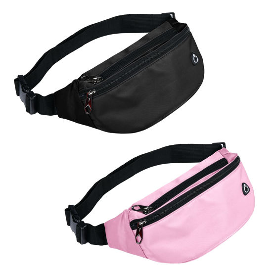 Picture of 2 Packs Fanny Packs for Men and Women, Waterproof Sports Waist Pack Bag for Travel Hiking Running Hands-free（Black&Pink）