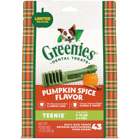 Picture of Greenies Pumpkin Spice Flavor Teenie Size, Veterinarian-Recommended for Dental Care, Dog Treat Chews, Limited Edition, 12 oz., Pack of 43