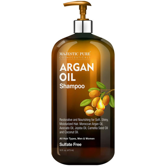 Picture of MAJESTIC PURE Argan Oil Shampoo - Vitamin Enriched Gentle Hair Restoration Formula for Daily Use, Sulfate Free, for All Hair Types, Men and Women - 16 fl. oz.