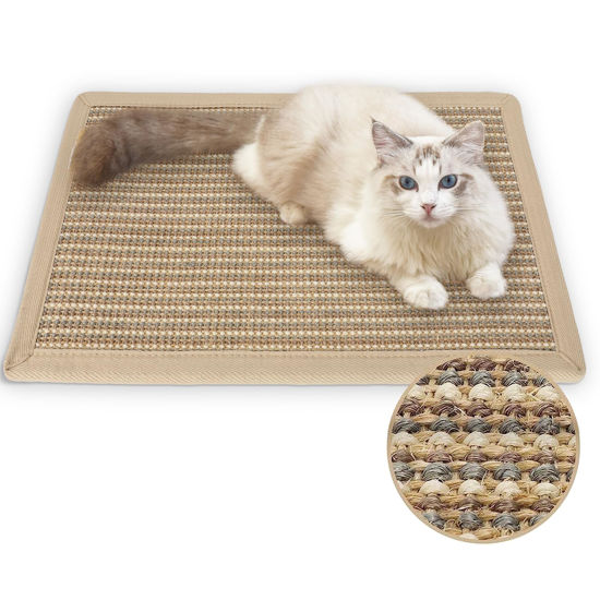 Picture of FUKUMARU Cat Scratcher Mat, 23.6 X 15.7 Inch Natural Sisal Cat Scratch Mats, Horizontal Cat Floor Scratching Pad Rug, Protect Carpets and Sofas (Cream - Thicken)