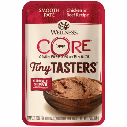 Picture of Wellness CORE Tiny Tasters Wet Cat Food, Complete & Balanced Natural Pet Food, Made with Real Meat, 1.75-Ounce Pouch, 12 Pack (Adult Cat, Chicken & Beef Pate)