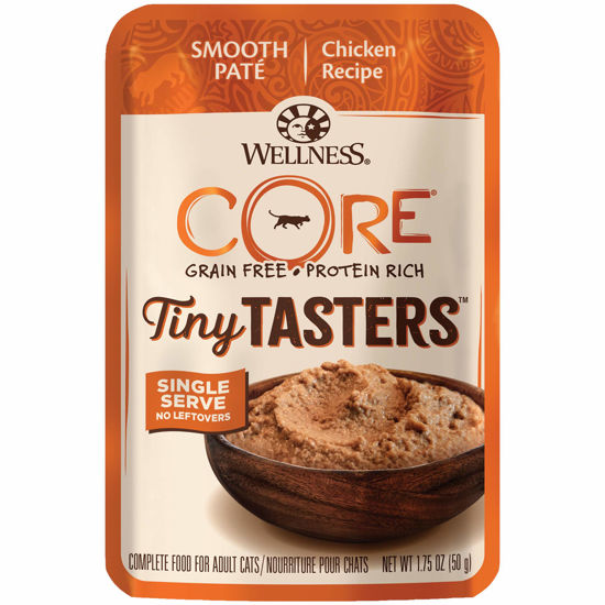 Picture of Wellness CORE Tiny Tasters Wet Cat Food, Complete & Balanced Natural Pet Food, Made with Real Meat, 1.75-Ounce Pouch, 12 Pack (Adult Cat, Chicken Pate)