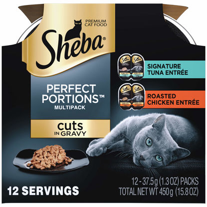 Picture of Sheba Perfect Portions Multipack Cuts in Gravy, Signature Tuna Entree, Roasted Chicken Entree (12- Individual Serving) (3-Double Trays of Each)