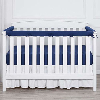 Picture of TILLYOU 3-Piece Padded Baby Crib Rail Cover Protector Set from Chewing, Safe Teething Guard Wrap for Standard Cribs, 100% Silky Soft Microfiber Polyester, Fits Side and Front Rails, Navy