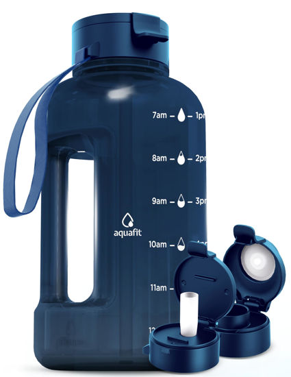 Picture of AQUAFIT 40 oz Water Bottle with Time Marker - Straw & Chug Lid - Big Water Bottle with Straw - BPA Free Gym Water Bottle with Handle - Gallon Water Jug (40 oz, Nebula)