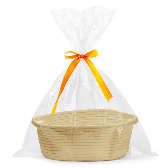 Picture of Pro Goleem Small Woven Basket with Gift Bags and Ribbons Durable Baskets for Gifts Empty Small Rope Basket for Storage 12"X 8" X 5" Baby Toy Basket with Handles, Khaki