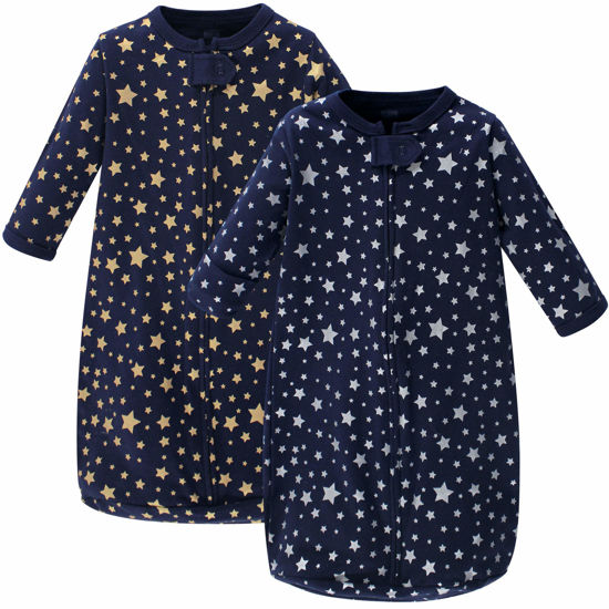 Picture of Hudson Baby Unisex Baby Cotton Long-Sleeve Wearable Sleeping Bag, Sack, Blanket, Metallic Stars, 0-3 Months