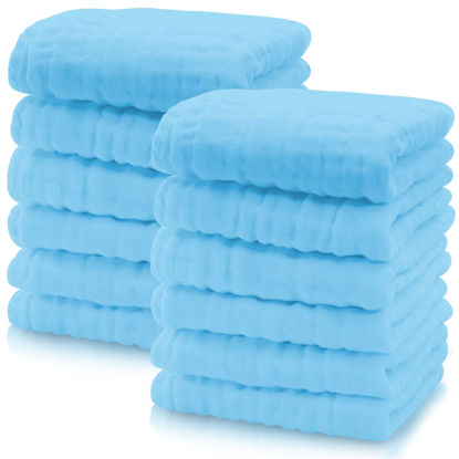 Picture of Cute Castle 12 Pack Muslin Baby Washcloths - Large 12'' by 12'' - Ultra Soft 100% Cotton - Super Absorbent Burp Cloths for Unisex, Boy, Girl -Aquamarine