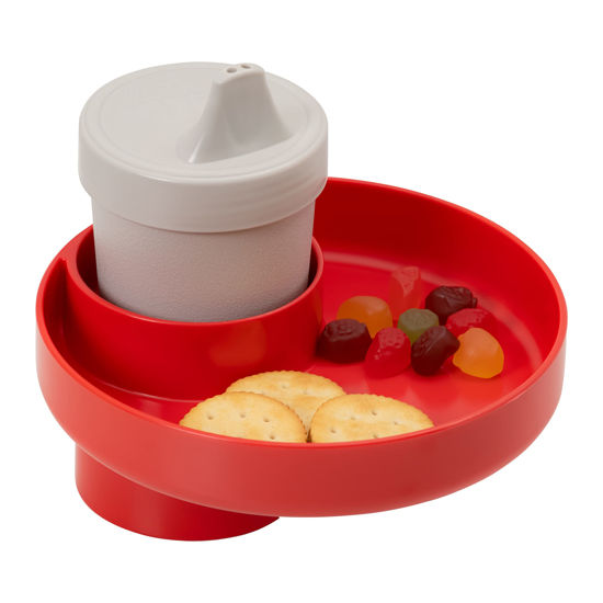 Picture of My Travel Tray Round, USA Made. Easily Convert Your existing Cup Holder to a Tray and Cup Holder for use in a Car Seat, Booster, Stroller, Golf Cart and Anywhere You Have a Cup Holder! (Red)