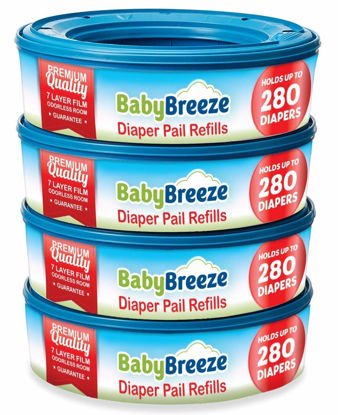 Picture of BabyBreeze Diaper Pail Refill Bags Compatible with Playtex Diaper Genie Pails Odor Absorbing Diaper Disposal Trash Bags - 1120 Count (4-Pack)