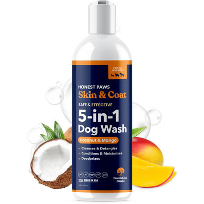 Picture of Honest Paws Dog Shampoo and Conditioner - Premium Dog Wash for Allergies and Dry, Itchy, Moisturizing for Sensitive Skin - Sulfate Free, Plant Based, All Natural - Coconut & Mango -16 Fl Oz