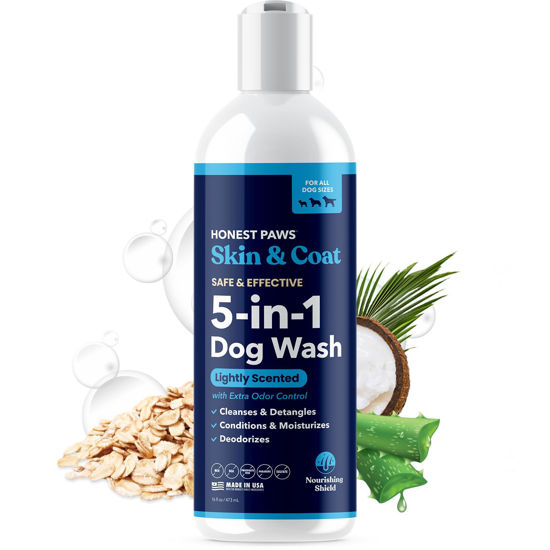 Picture of Honest Paws Dog Shampoo and Conditioner - Premium Dog Wash for Allergies Dry, Itchy, Moisturizing for Sensitive Skin - Sulfate Free Plant Based All Natural - Lightly Scented w/Odor Control -16 Fl Oz